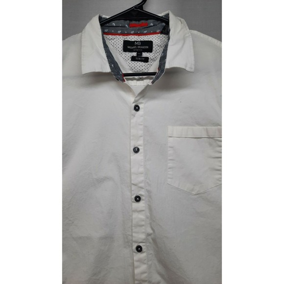 Michael Brandon Men's Button Down Short Sleeve Shirt Size XL White - Picture 2 of 7